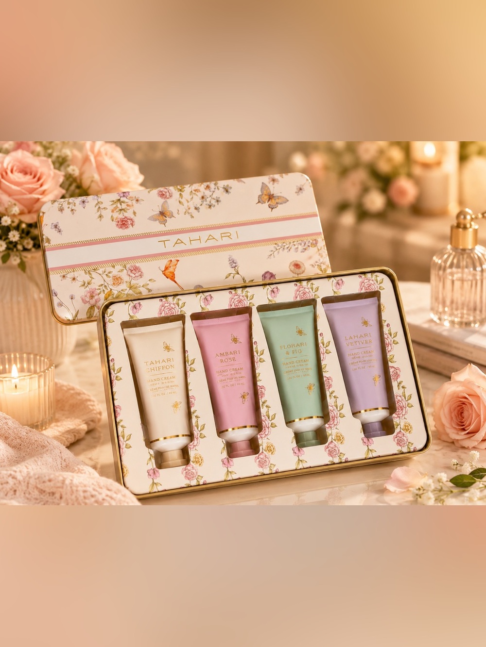 Tahari Floral Hand Cream Gift Set - Cream, Pink, Mint, Lavender